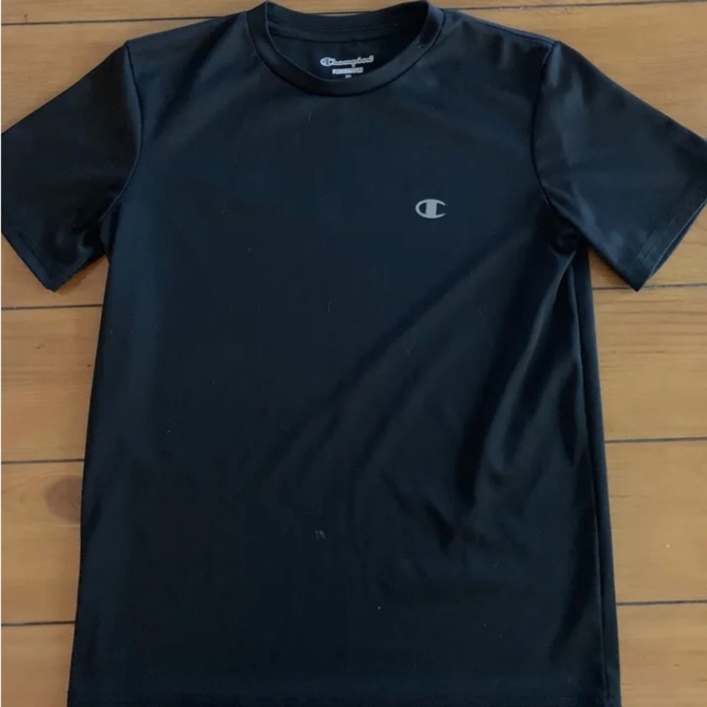 Champion Powertrain Boys Black Short Sleeve T-Shirt Top Size M Polyester